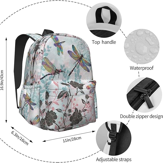 Dragonfly Backpack for Women 16.7 inch Travel Casual Laptop Backpack Lightweight Waterproof Durable Hiking Daypack