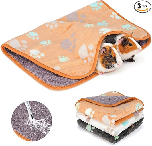 YUEPET Waterproof Guinea Pig Blankets Washable 3 Pack Small Animal Fleece Cage Liners Pet Soft Sleep Mat Pad Cover Warm Flannel Throw for Hamster Guinea Pig Rabbit Chinchilla Hedgehog Ferret 35"×24"