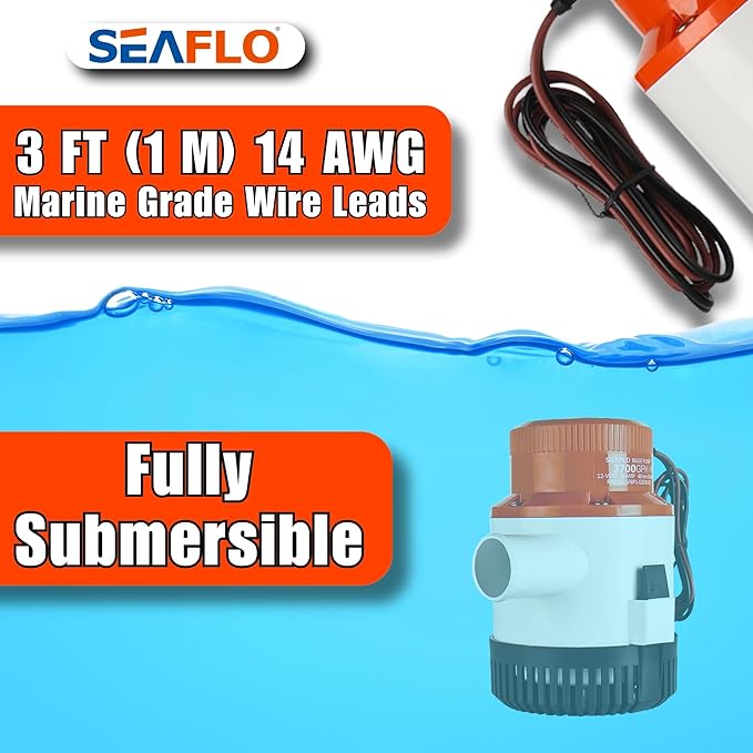 SEAFLO 01 Series 3700 GPH Bilge Pump – 12V, 1-1/2" Outlet, Marine Submersible Pump with Anti-Airlock Protection, CE & Rohs Certified, 4-Year Warranty | Reliable for Boats and Marine Applications