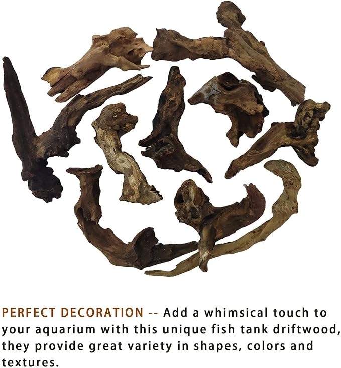Hamiledyi Aquarium Driftwood 10 PCS Natural Wood Driftwood Branches Fish Tank Habitat Decor Sinkable Reptile Tree Log Decorations Assorted Terrarium Ornament for Aquarium Fish Reptiles Tank Small