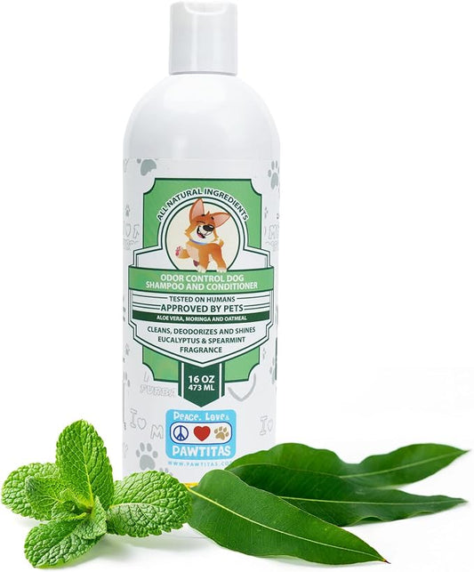 Pawtitas Dog Shampoo and Conditioner All Natural and Hypoallergenic Shampoo for Puppy Made with Certified Organic Natural Herbs Dog Conditioner - 16 Oz Dog Shampoo Made with Eucalyptus & Spearmint