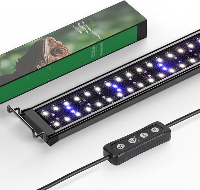 16W LED UVB Light for Reptiles Terrarium Light Extendable Reptile Tank Light with Controller ＆Dimming and 5 UVI Modes Full Spectrum Brilliant White Blue Red Lights for Bearded Dragon, Gecko