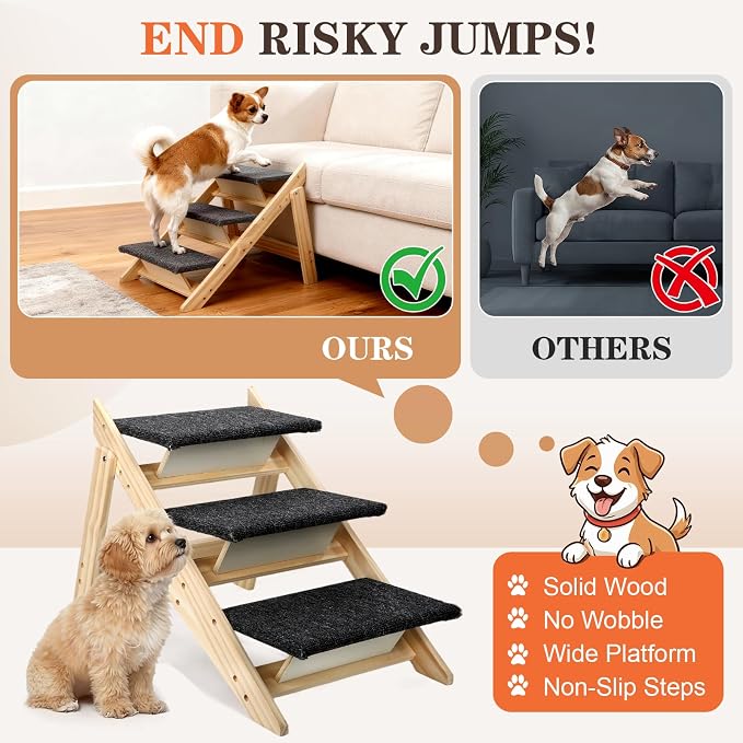 Dog Ramp,2-in-1 Foldable Pet Stairs for High Beds, 3 Steps Dog Steps | Upgraded Anti-Slip Features, Suitable for Couch, Car, Bed and Joint-Friendly Senior Durable Dog Stairs