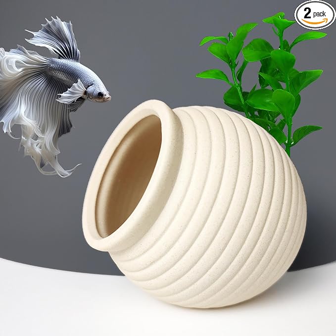SpringSmart Aquarium Decor Rock Betta Fish Tank Decorations Ceramic Hideout Stone for Fish Shrimp Turtle Crab to Breed, Rest and Play, Small Fish Bowl Hiding Cave, Pot Shaped Betta Toys