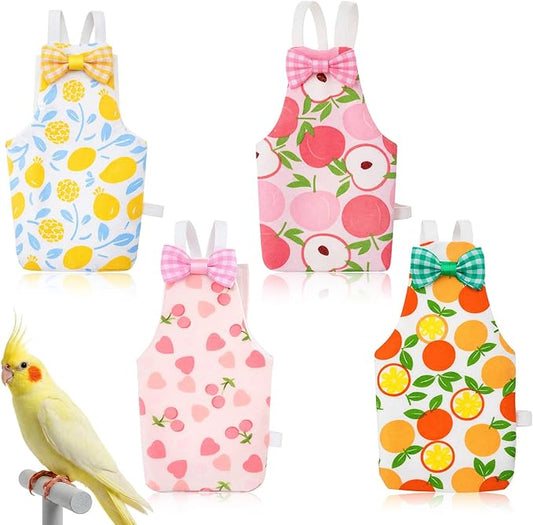 4Pcs Bird Diaper - Cute Pet Bird Diaper with Waterproof Inner, Reusable Flight Suit for Cockatiel Parakeet (Medium)