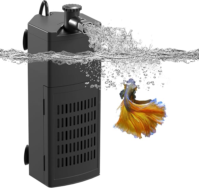 Yaubay Aquarium Filter for Up to 10 Gallons, Corner Fish Tank Filters | 3-Stage Filtration Trio, Adjustable Water Flow, Super Quiet, 80GPH, 4W