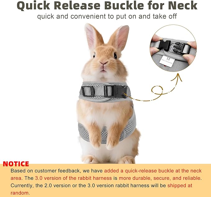 AIITLE Bunny Harness and Leash Set with Cute Bow, Soft Breathable Mesh Vest Harness for Rabbits Kitten Ferret Small Pig Puppy Walking Supplies Grey M