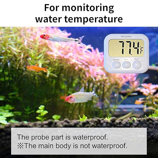 HATUSOKU Digital Thermometer with External Sensor, Magnet, Suction Cup, Water Thermometer, Aquarium, Refrigerator, Freezer (White)
