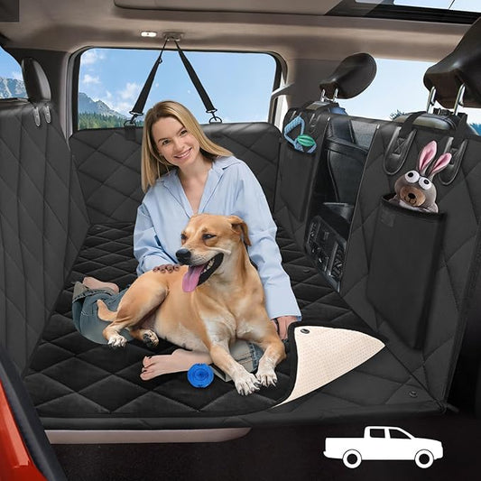 Back Seat Extender for Dogs Truck-Large Space, Blanket Dog Pet Seat Cover Back Seat Holds 400lbs, Backseat Dog Hammock for Crew Cab Trucks F150, RAM1500, Sierra, Tundra, Silverado, Black
