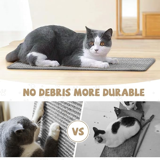 Graciadeco Gray Cat Scratching Mat Sisal, 2 Packs Sisal Fabric Large Cat Scratching Pad for Indoor Cats with Adhesive Hook Loop Tape, Wall Scratchers for Indoor Cats 23.6" x 15.7"