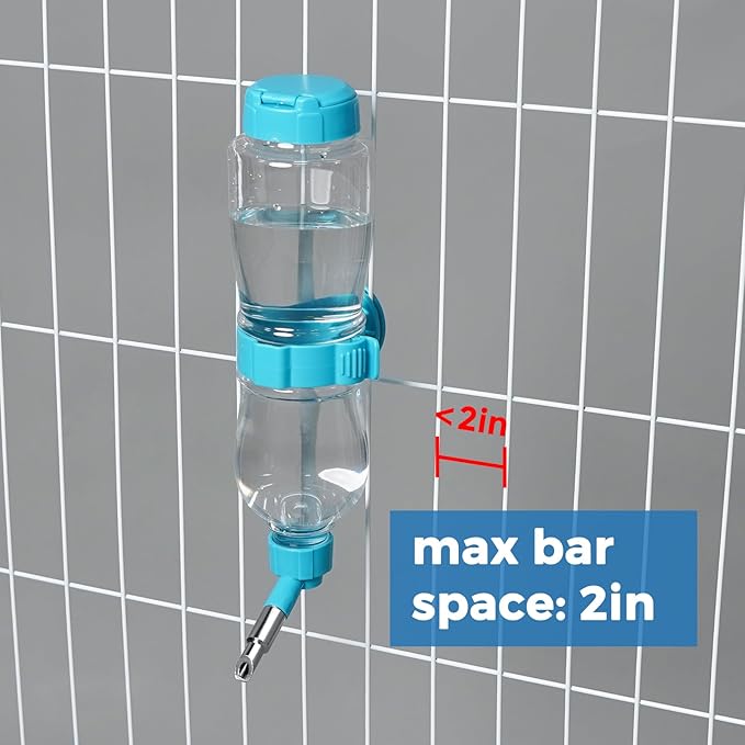 VANNON 17oz Small Animal Water Dispenser for Crate, Parrots Water Bottle for Cage, Chewproof Pet Water Bottle for Rabbits, Guinea Pigs, Ferrets, Chinchillas and Other Small Rodents, Top Fill, Blue