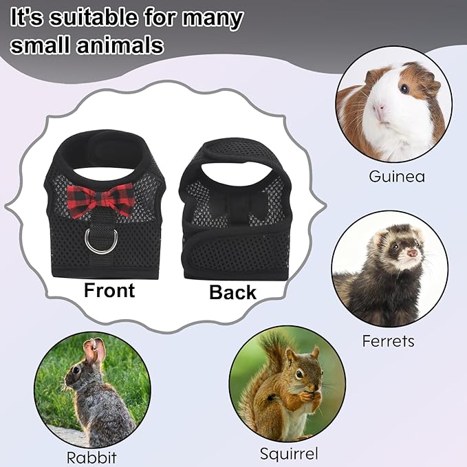 Guinea Pig Harness and Leash，2packs Guinea Pig Clothes Baby Ferret Rats Hamster Soft Mesh Harness Leash for Decoration，Hamster Harness can be Adjusted to Any Size. (Black + Green)