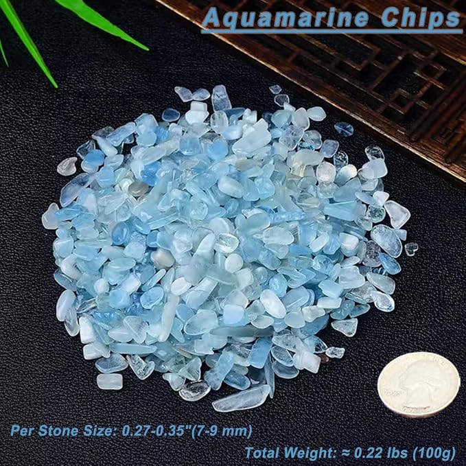 Erliway 100g Natural Aquamarine Crystal Chips 7-9mm Tumbled Stones | Small Crushed Crystal Stone, Polished Crystals Chips for Fish Tank, Healing Tumbled Rocks for Reiki Jewelry Making Home Décor