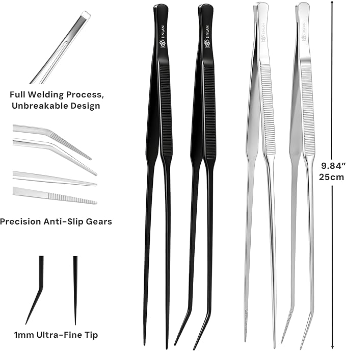 LINLAN 9.8-Inch Aquarium Aquascaping Tool Kit, Fully Rounded Edges Curved Scissors and Tweezers, Mirror Polished, for Aquatic Plant Planting, Layering Shaping & Daily Maintenance