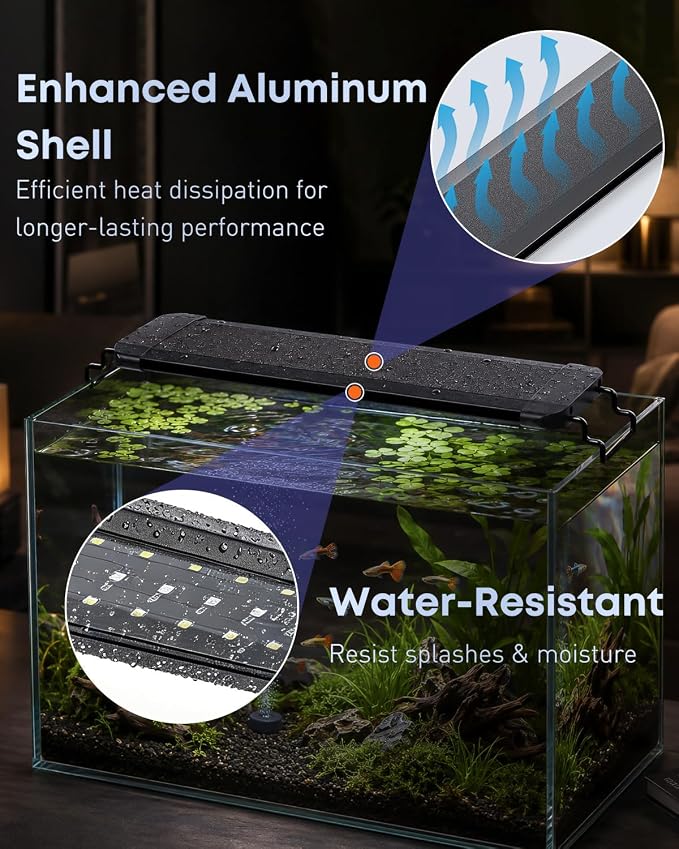 Pawfly 33W Aquarium LED Light for 48 to 54 Inch Fish Tanks Extendable Fish Tank Light with Full Spectrum Brilliant White Blue Red Lights with Daytime & Night Modes and Adjustable Brightness