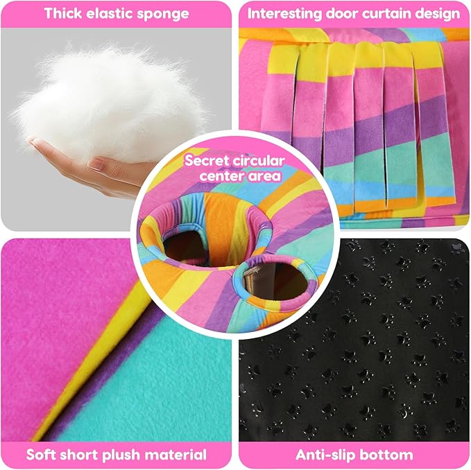 Guinea Pig Hideout & Tunnels Guinea Pig Toys Cozy Guinea Pig House with Door Curtain Soft Guinea Pig Bed for Small Pet/Hamster/Sugar Glider/Chinchilla Playing and Resting (Rainbow)