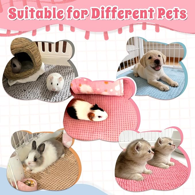 Guinea Pig Cage Liner, 8 PCS Washable Fleece Bedding Pad, Reusable Pee Pad Mat for Small Animals, Reusable Bunny Rabbit Cage Liner Hamster Chinchilla Cage Accessories 16x12 Inch