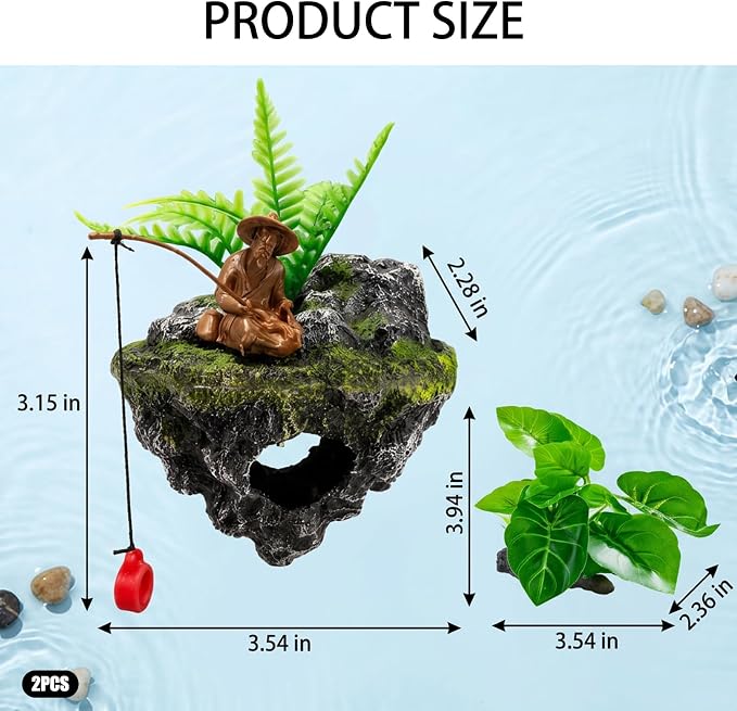 Aquarium Floating Island Decoration, Ornaments Betta Leaf pad Hammock 6inch Plastic Artificial Plant Goldfish Fish Hides Small Tank/Reptiles Plants Driftwood for Betta, Guppy & Shrimp