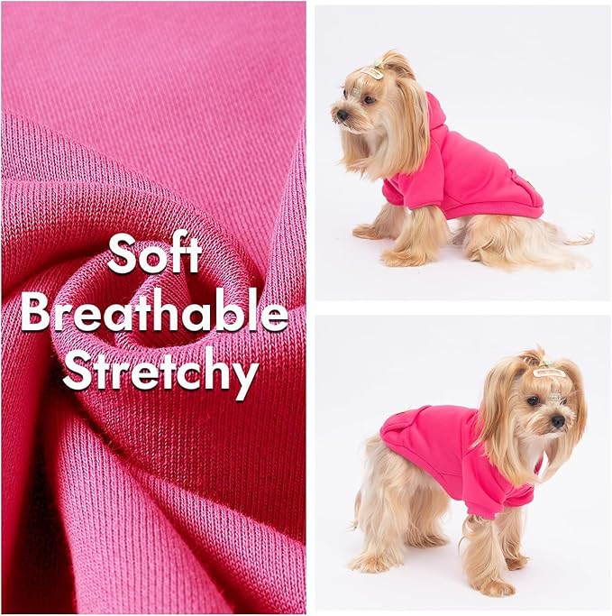 2 Pack Dog Hoodie Warm Hood Dog Sweater Cold Weather Small Dogs Sweatshirt Comfort Pet Clothes for Small Medium Dogs with Pockets (Rose+Pink, L (Back: 13.78",Chest: 18.9", 8.8-12.8lbs))