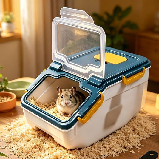 Extra Large Chinchilla Sand Bath Container Kit Plastic Dust Bath House Hamster Shower Room for Hedgehog Guinea Pig Squirrel Small Animals(Blue)