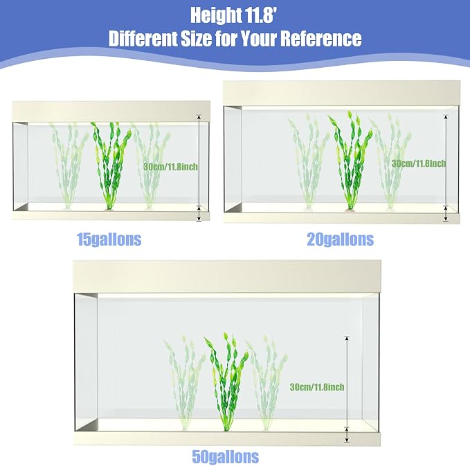 Ameliade 12 PCS Aquarium Artificial Soft Plastic Seaweed Plants Decor | 12 Inch Tall Seaweed Fish Tank Decorations, Aquarium Accessories for Large Fish Tanks, Betta Goldfish Big Bowl Ornament