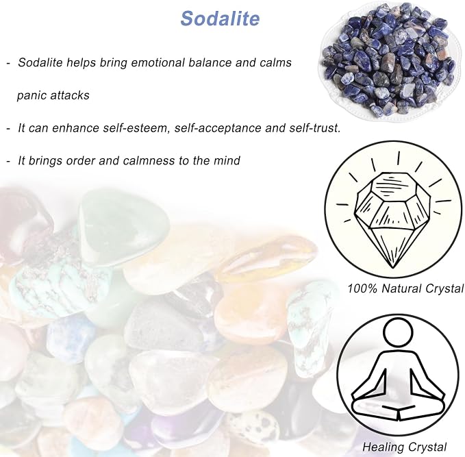 Erliway 100g Natural Sodalite Crystal Chips 7-9mm Tumbled Stones | Small Crushed Crystal Stone, Polished Crystals Chips for Fish Tank, Healing Tumbled Rocks for Reiki Jewelry Making Home Décor