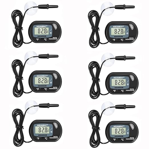 AQUANEAT Aquarium Thermometer, Fish Tank Thermometer, Digital Temperature Test, with Large LCD Display (6 Packs)