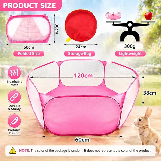 RYPET Guinea Pig Playpen - Breathable & Transparent Pet Playpen Pop Open Outdoor/Indoor Exercise Fence, Portable Yard Fence for Guinea Pig, Rabbits, Hamster, Chinchillas and Hedgehogs
