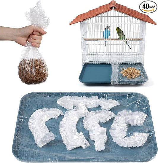 Disposable Bird Cage Liners, 50Pcs Elastic Plastic Birds Cage Tray Liners, Waterproof Birds Cages Tray Liner, Universal Birdcage Liner Bags for Parakeets, Parrots, Bird Cages Accessories(13.7" x 9.8")