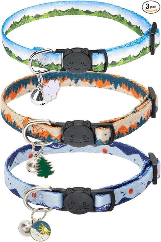 SCENEREAL Breakaway Cat Collars with Bell, 3 Pack Adjustable Safety Cat Collar for Boy and Girl Cats, Cute Kitten Collar for Cats Puppies Daily Wearing