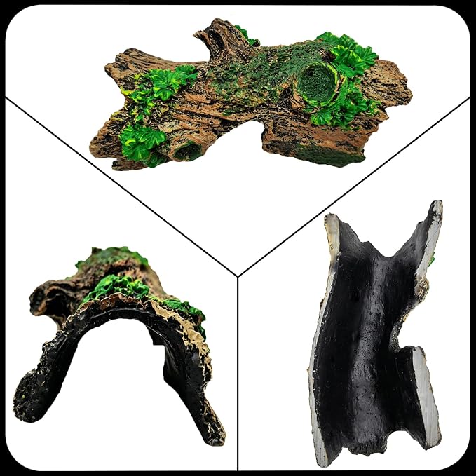 Aquarium Décor Artificial Driftwood House Fish Tank Ornamnt Cave | Bettas House ,Resin Hollow Tree Trunk Décor，Reptile Terrarium Decor，Fish Shrimp Goldfish Reptile Hide Cave for Play & Res
