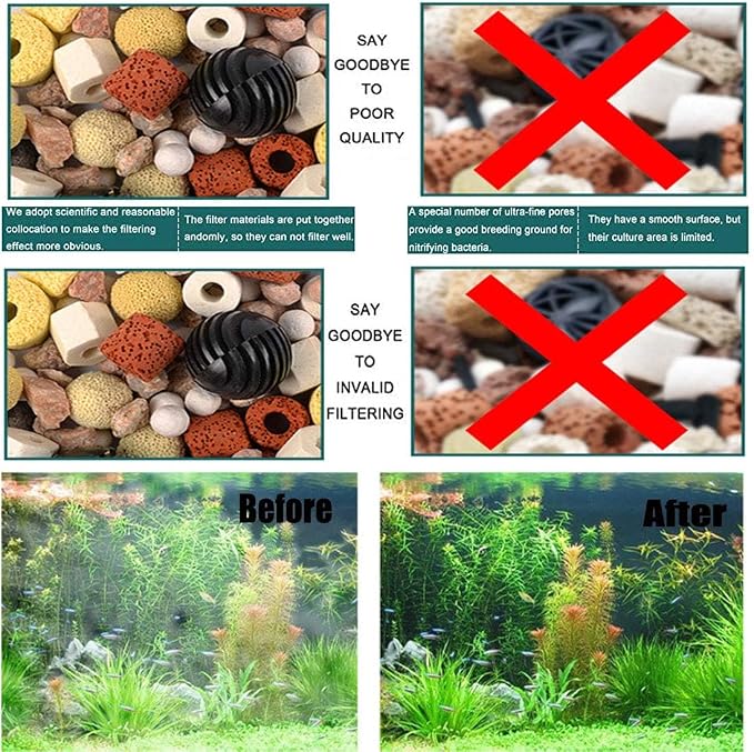 Hamiledyi 2 Pcs Aquarium Filter Media 12 in 1 Bio Balls Ceramic Rings Fish Tank Pond Biofilter Filter Media 1000 Grams with Mesh Bag