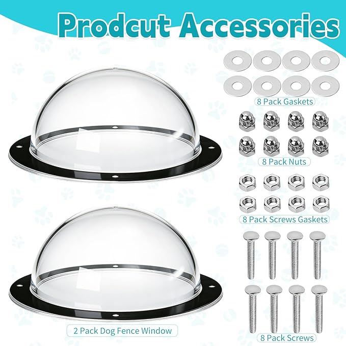 Nexboraque 2 Pack Dog Fence Window, Plastic Pet Dome Clear View Pet Peek Window for Dog, Cat, Horse, Pet Supply, 12.4 x 4.9 Inch