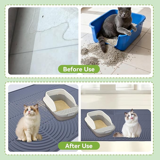 Cat Litter Mat,34" x22" Silicone Cat Mat for Litter Box, Soft Kitty Litter Trapping Mats for Scatter Control,Easy Cleaning& Waterproof Cat Litter Pads