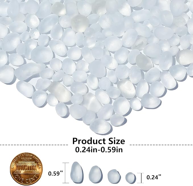 QYGL Sea Glass Stones - 2.9LB/46.4oz White Frosted Glass Pebbles | Glass Gemstones Perfect for Aquarium Rocks, Fish Tank Gravel, Vase Fillers, Seaglass DIY Crafts, and Home Decor