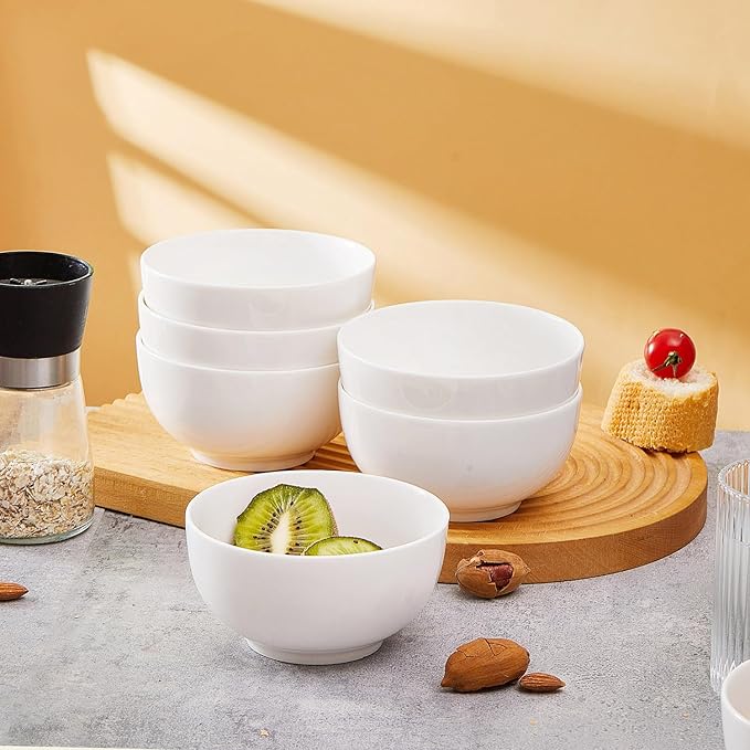 AntoKueh 5-Inch Ceramic Cereal Bowls Set of 6, 16oz Small Bowls for Breakfast, Snacks, Dessert - Microwave & Dishwasher Safe, White