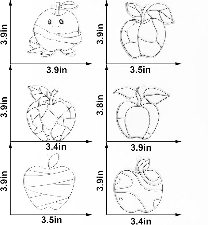 30 Set Apple Suncatcher Craft Kits, Blank Back to School Sun Catcher Art | DIY Window Paint Art Sets for First Day of School Supplies Home Party Activities Art Project