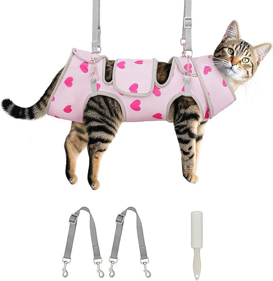Cat Grooming Hammock, Self-Adherent Wrap for Cutting Nails, Anti-Escape Calming Grooming Bag for Medicine, Nail Clipping, Teeth Brushing, Ear Cleaning (Love, L（WT: 9-18 lbs）)