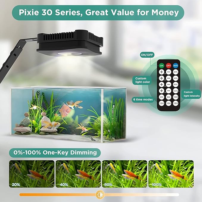 Lominie LED Aquarium Light, Full Spectrum Fish Tank Light, Clip on Freshwater Planted Light Adjustable Gooseneck for Freshwater Coral Fish Tanks, Dimmable Nano Refugium Tank Light Supports Remote Wifi