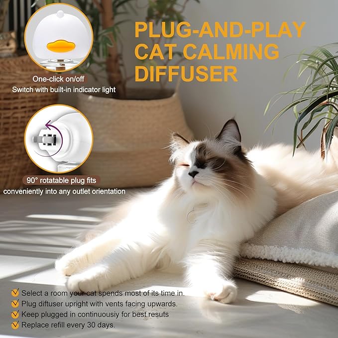 Calming Pheromone Diffuser for Cats, Relieve Anxiety and Stress Calming Diffuser for Cats 3 Refills, Reduce Fighting and Scratching