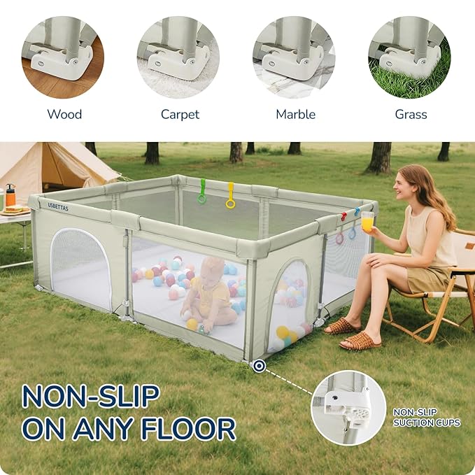Foldable Baby Playpen, 1-Minute Setup, Lightweight Portable Playpen with Carry Bag, 59"x71" Indoor Outdoor Safty Play Yard for Babies & Toddlers, Beige