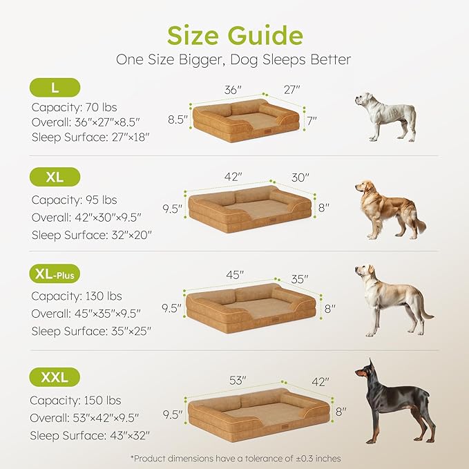 CWAWZ Dog Beds for Large Dogs, Orthopedic Dog Bed with Cooling Gel Memory Foam, Waterproof Large Pet Bed with Removable Washable Cover, 36" Pet Sofa Couch Dutch Velvet with Bone Toy, Brown