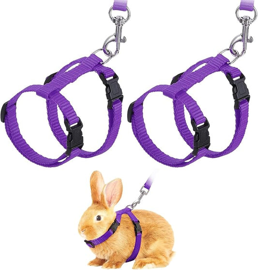 Rabbit Harness and Leash, Escape Proof Bunny Cat Leash Small Animal Harness Soft Adjustable Buckle(2Pcs, Purple) for Bunny Kitten Cats Puppies Walking Hiking Training