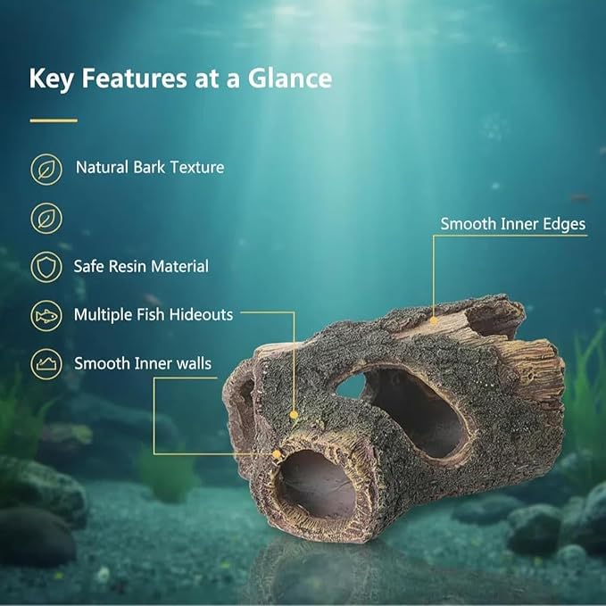 Aquarium Decorations Resin Hollow Tree Trunk Ornament Bettas House Cave Wood House Decor for Fish Tank, Large