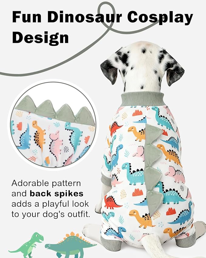 CuteBone Dinosaur Costume Dog Pajamas, Stretchy Spandex Crystal Velvet Sleepwear Coat for Small Dogs, Soft & Warm Pet Outfit Clothes for Cold Weather, Cozy Pullover Design COSP17M