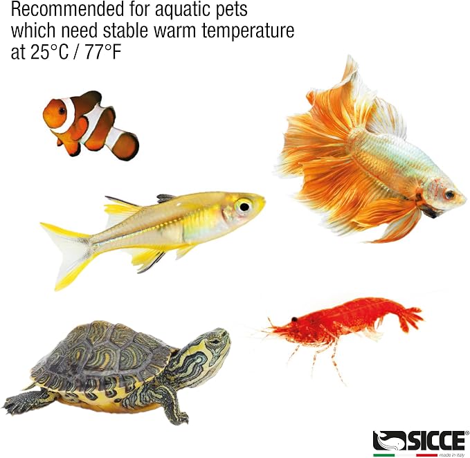 Sicce 22W Jolly Preset Small Submersible Aquarium Heater, Constant Temperature, Betta Fish Tank Heater Set to 77℉ for 1-7 Gallons Freshwater & Saltwater Tanks
