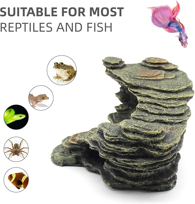 relaqcc Turtle Basking Platform Shale Scape Step Ledge, Reptile Ladder Resting Terrace Aquarium Decor, Great for Reptiles, Amphibians, Frogs, Small Turtle