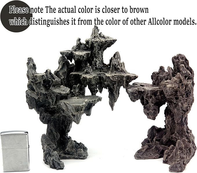 Allcolor Aquarium Rock Decor, 3-Piece Elf Island for 5-10 Gallon Tanks | Build a floating-island aquascape with three adjustable rock formations and a magnetic center piece.
