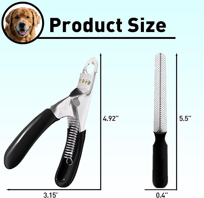 Dog Nail Clippers | Dog Nail Trimmer with Nail File and Safety Guard for Large Breed Dog | Injury-Free Grooming Tool for Pets (Black)