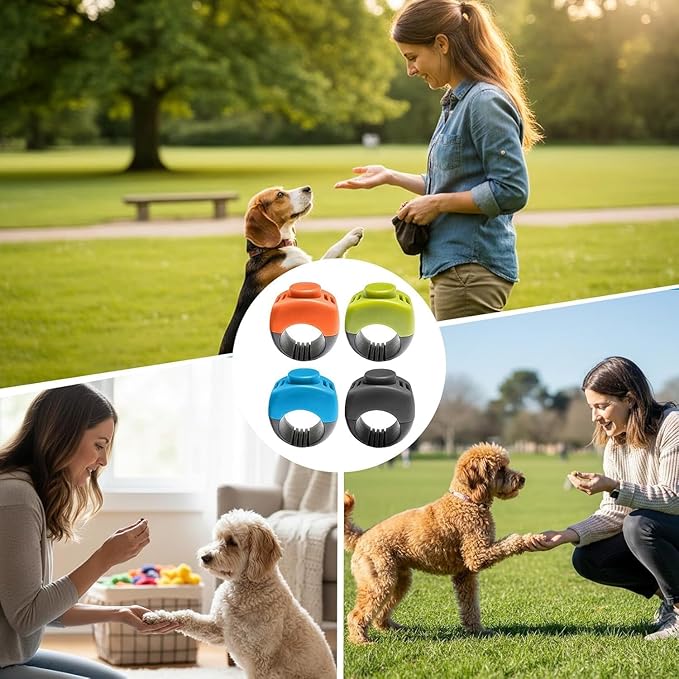 The Set of Easy Clicking Finger Ring Clicker for Dogs Cats Horses traing Allowing Effective Versatile Training (4pcs Grey+Green+Orange+Blue)